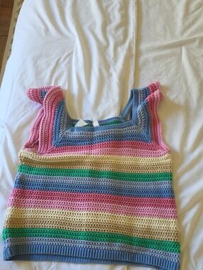 GAP Multi-Color Crochet Stripe Tank Top - Pink, Blue, Green, Cream